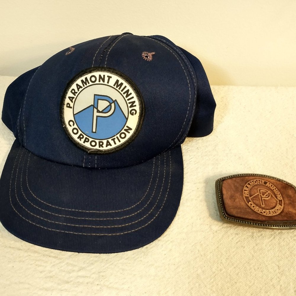 Vintage Paramount Mining Corporation Snap Back Hat and Belt Buckle Made in USA
